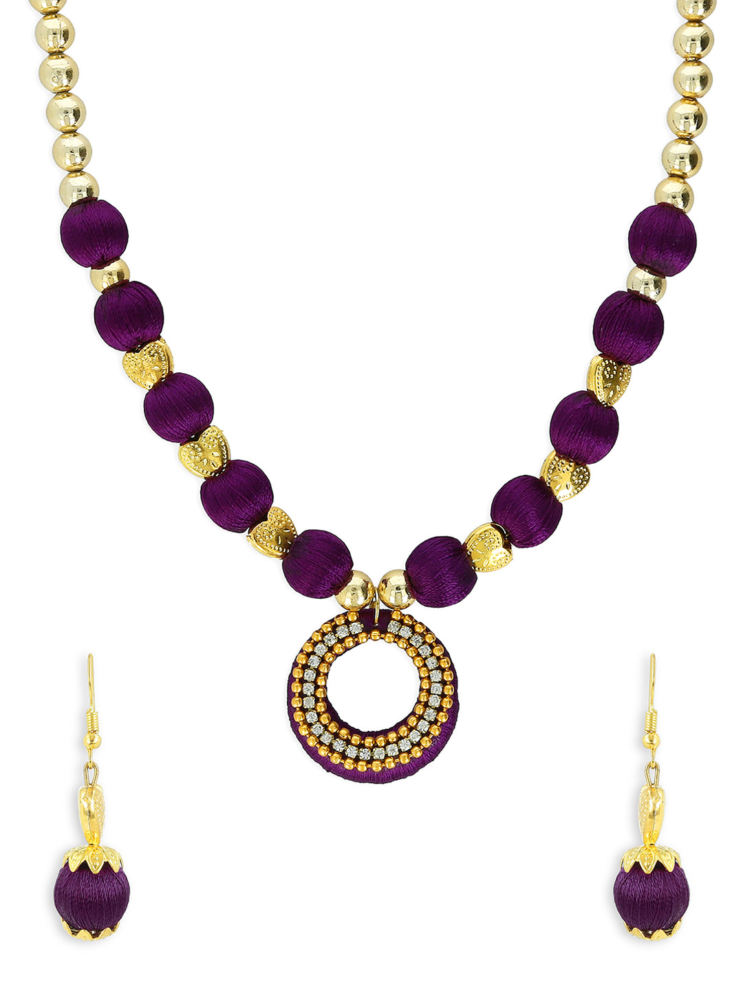 AKSHARA Girls Purple & Gold-Toned Stone-Studded Handcrafted Beaded Jewellery Set