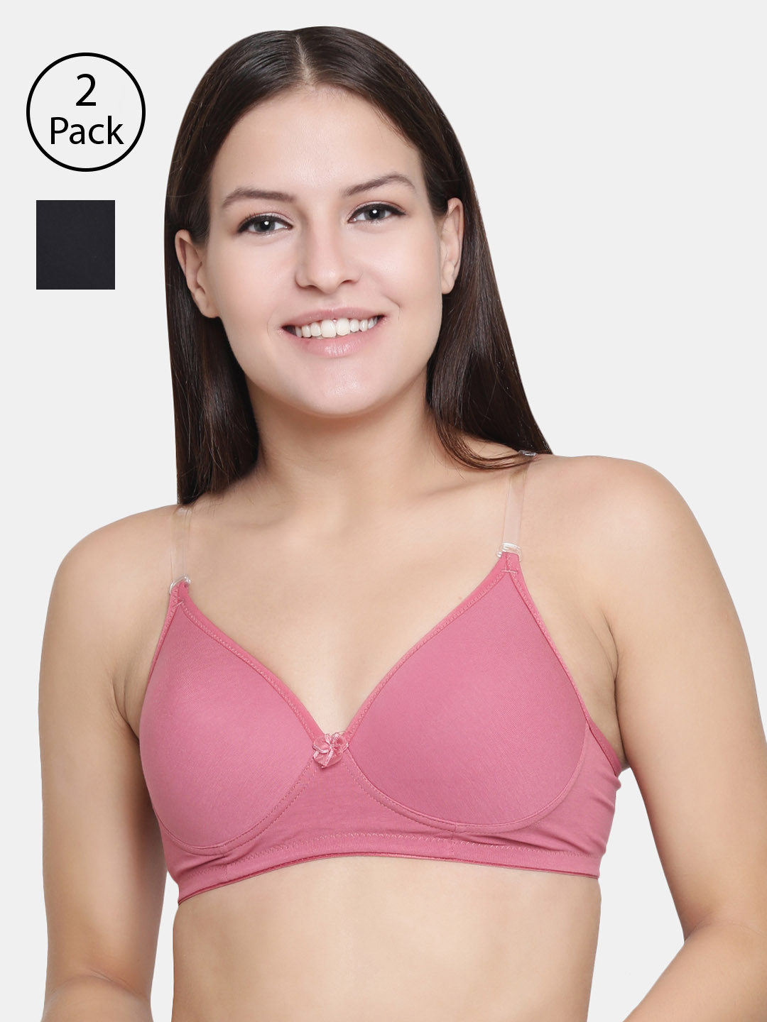 Floret Pink & Black Solid Non-Wired Lightly Padded T-shirt Bra F20560