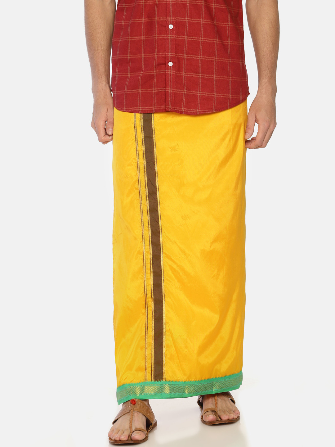 Sethukrishna Men Yellow Solid Double Layer Readymade Dhoti