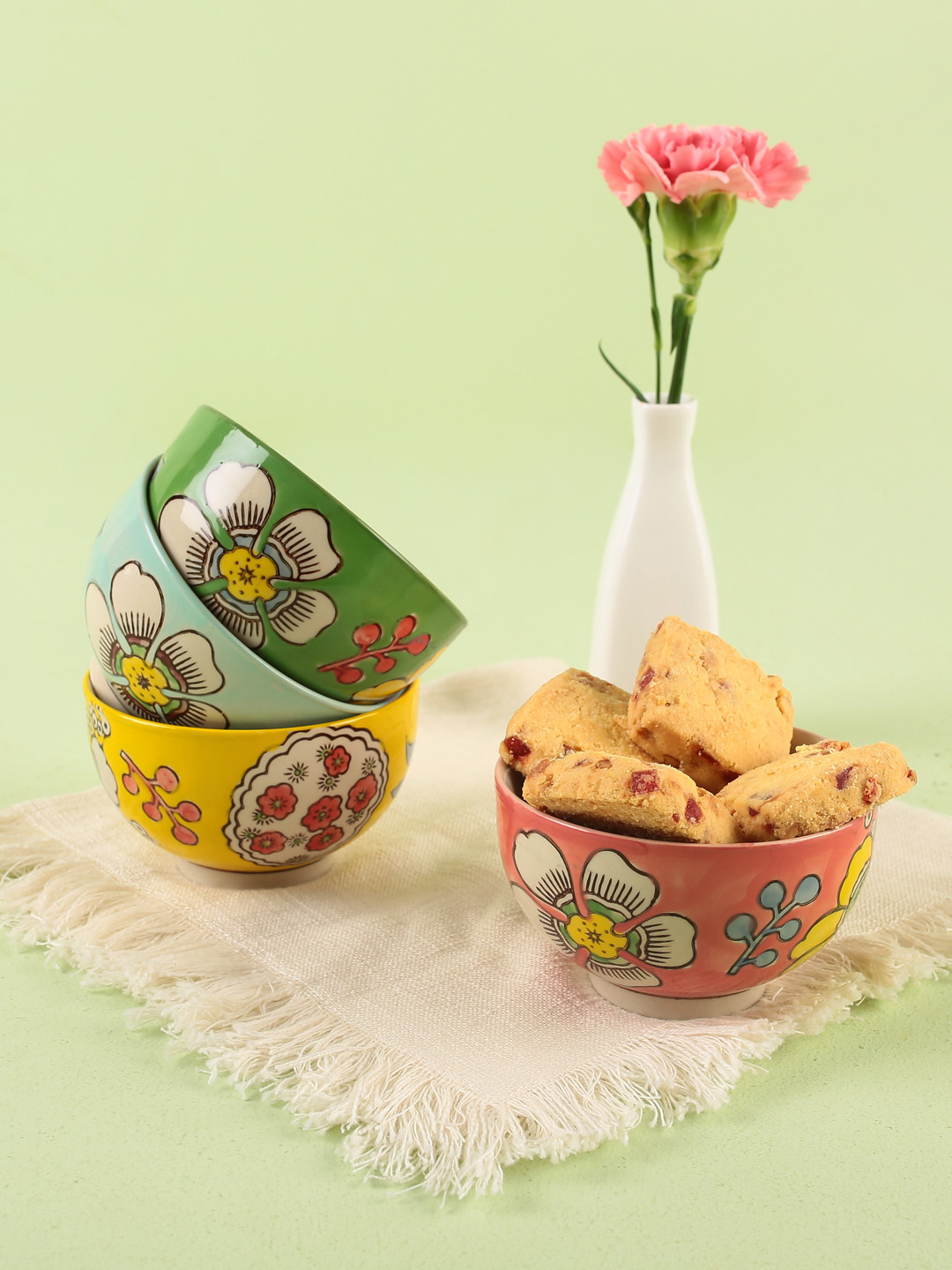 Chumbak Multicoloured 4-Pieces Printed Ceramic Bowls Set 200 ml