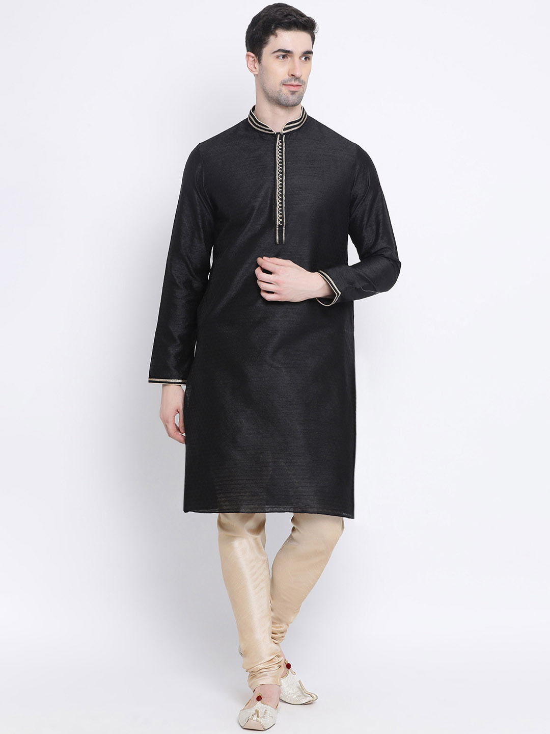 Here&Now X Sanwara  Men Black Woven Design Straight Kurta