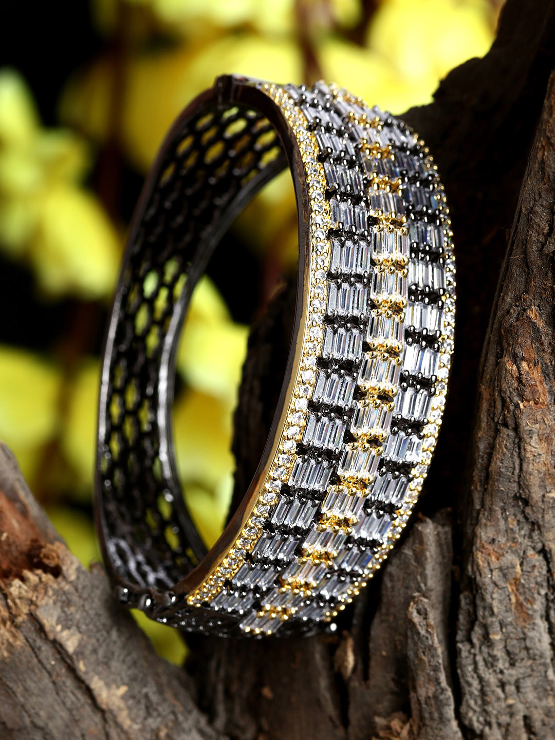 Bhana Fashion Gold-Toned Rhodium Plated American Diamond Studded Bracelet
