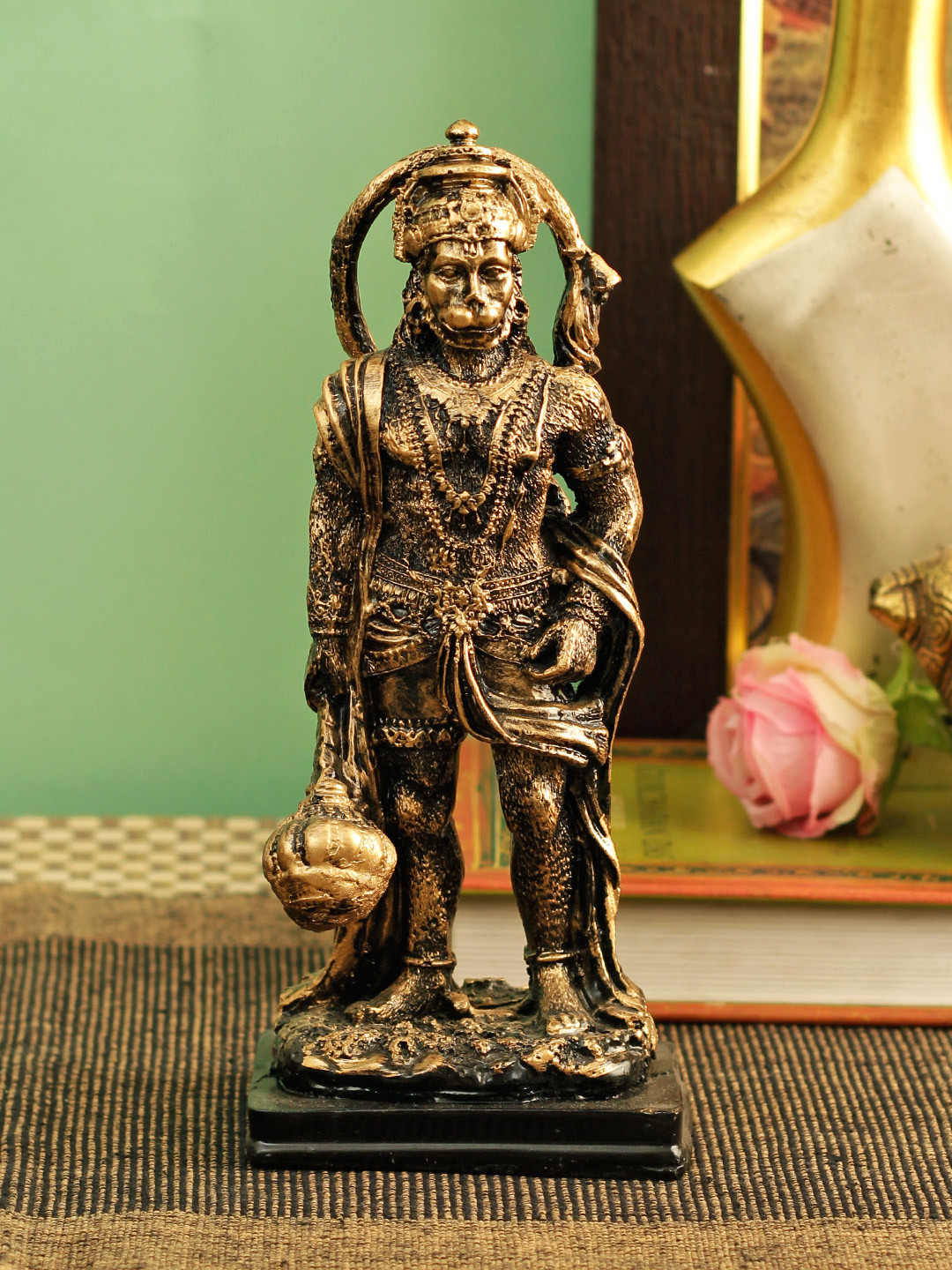 TIED RIBBONS Lord Hanuman Brown Polyresin Matte Prayer Room Medium Showpiece - 8.7 Inches