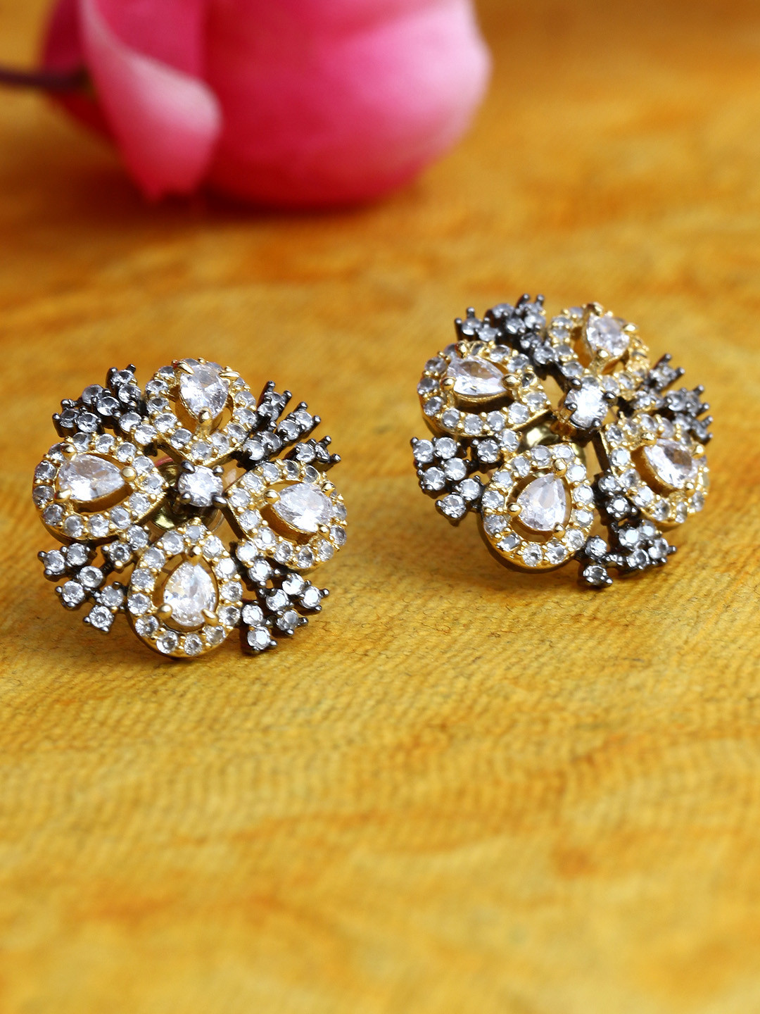Bhana Fashion Rhodium-Plated American Diamond Circular Studs