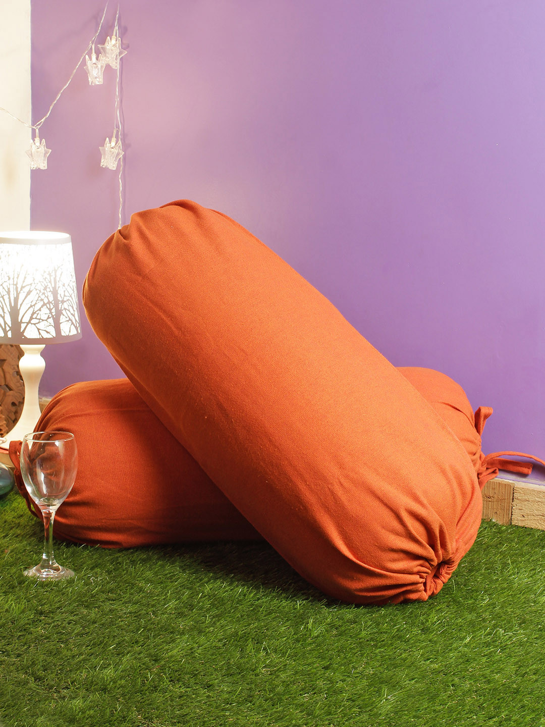 Soumya Set of 2 Orange Solid Bolster Covers