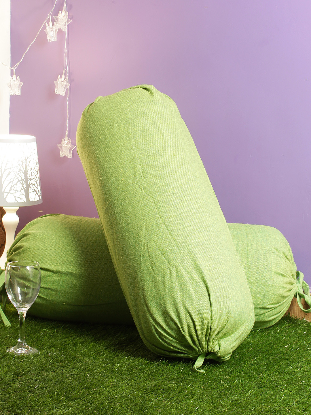 Soumya Set of 2 Green Solid Bolster Covers