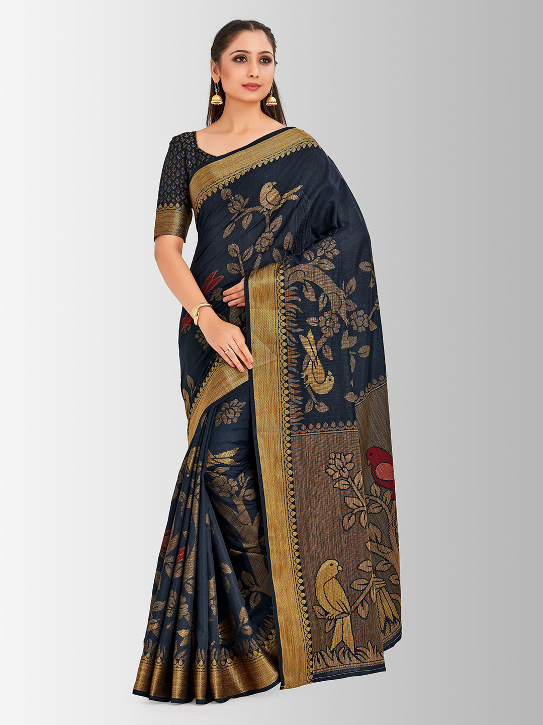 MIMOSA Black Art Silk Woven Design Kanjeevaram Saree