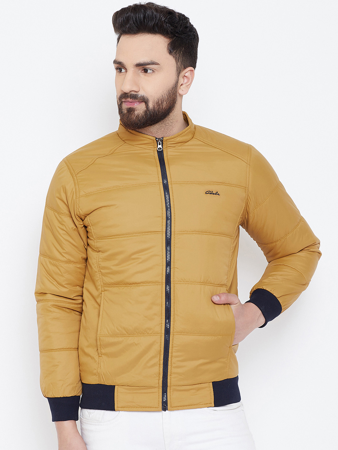Adobe Men Mustard Yellow Solid Padded Jacket