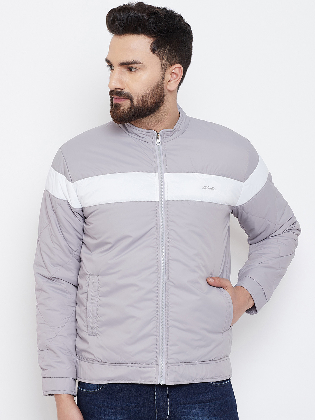 Adobe Men Grey Colourblocked Puffer Jacket