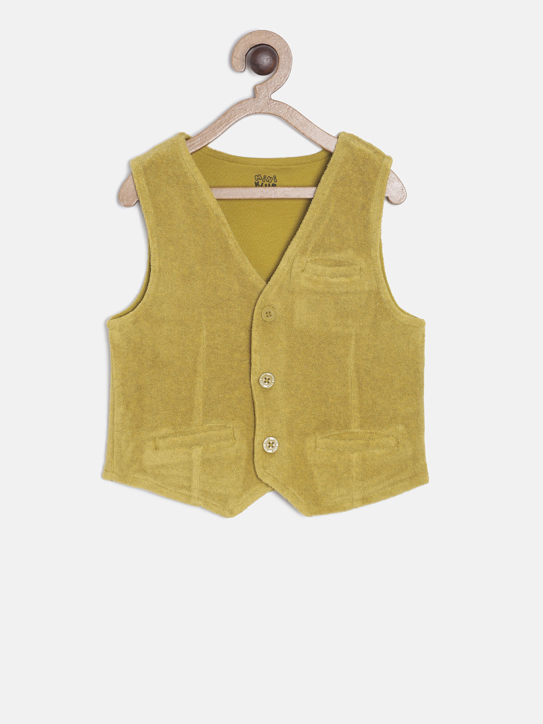 MINI KLUB Boys Olive-Coloured Solid Waistcoat