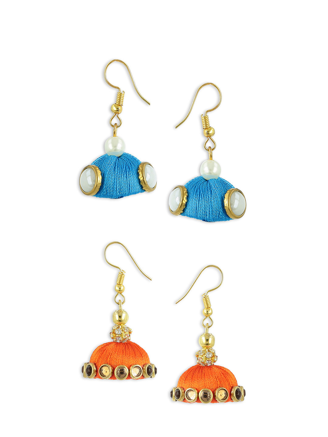 AKSHARA Blue & Orange Dome Shaped Drop Earrings