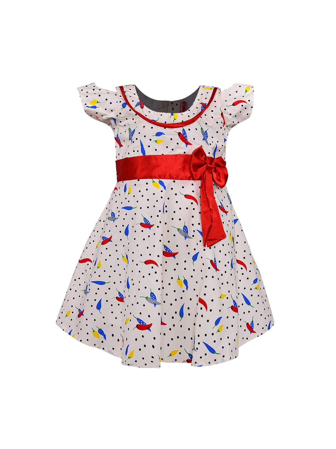 Wish Karo Girls Off-White Printed Fit and Flare Dress