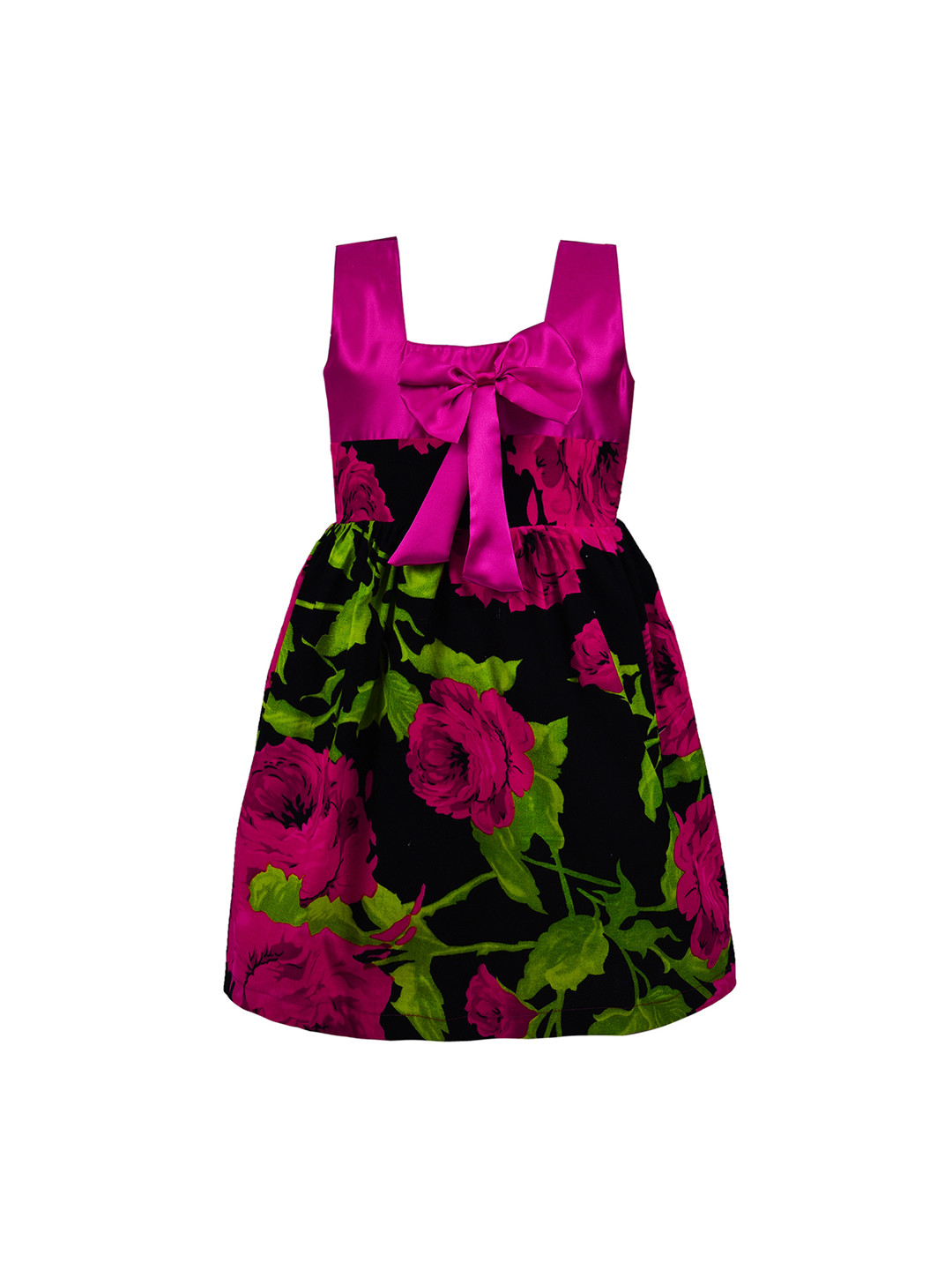 Wish Karo Girls Pink & Black Floral Printed Fit and Flare Dress