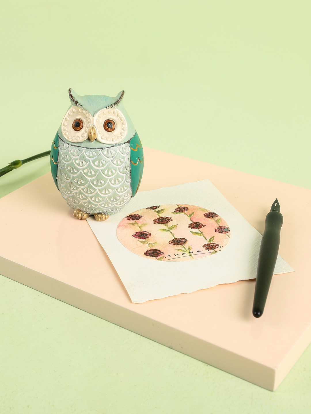 Chumbak Teal Green & Grey Ascent Owl Figurine