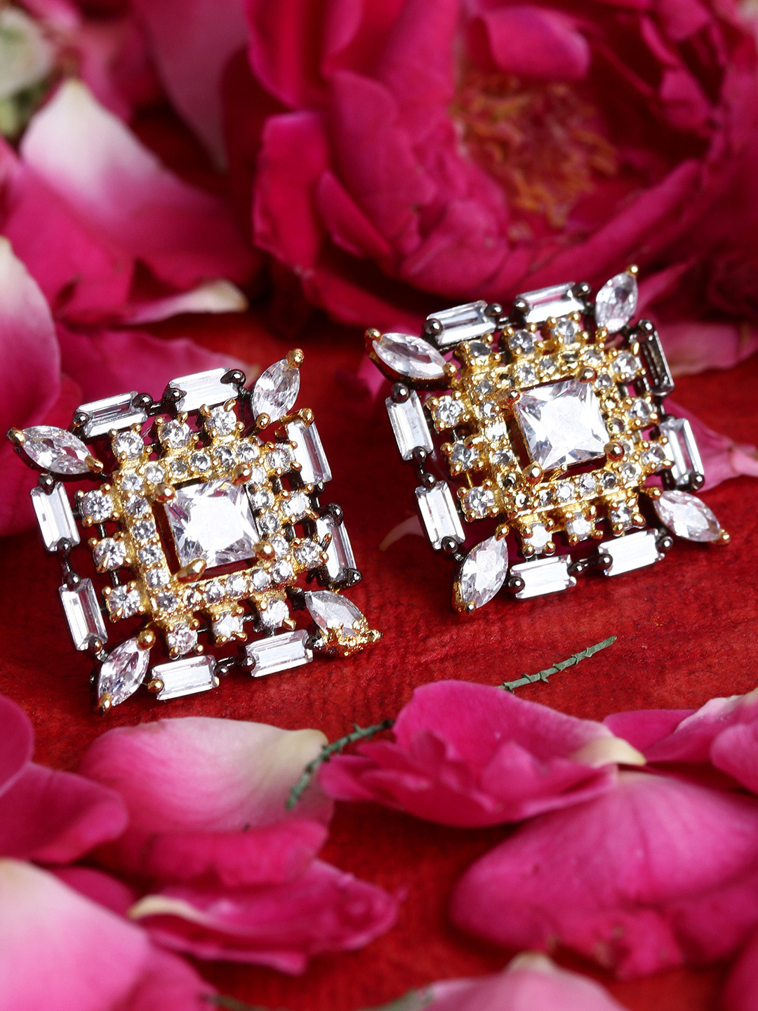 Bhana Fashion Rhodium-Plated American Diamond Studs