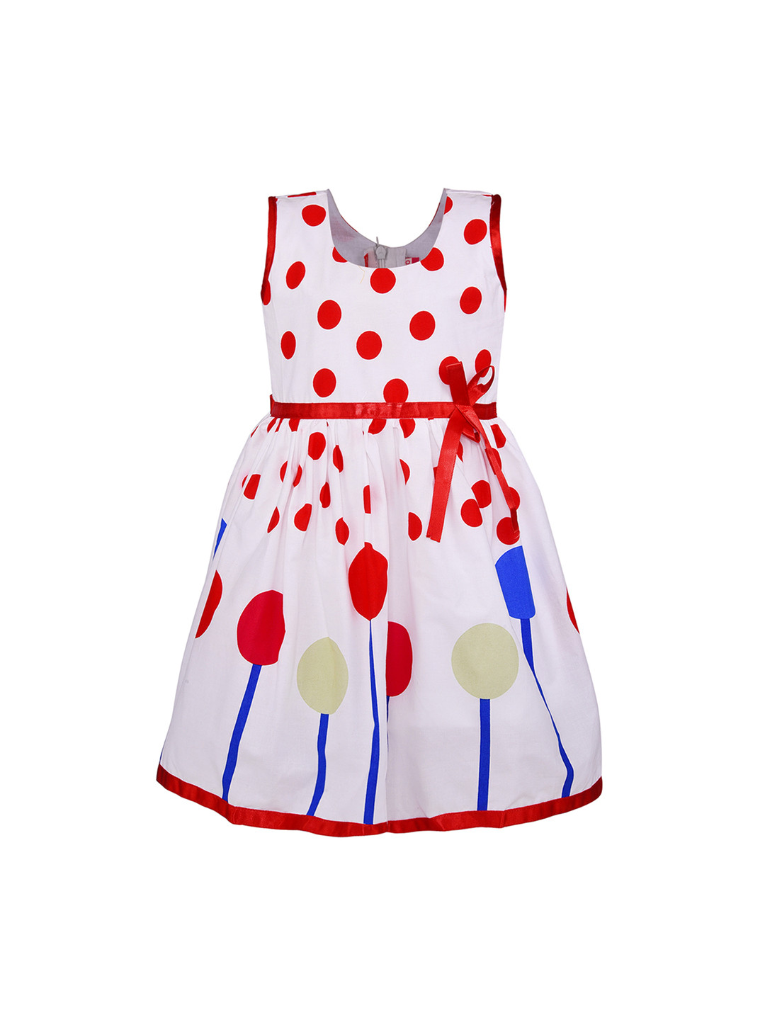 Wish Karo Girls White & Red Printed Fit and Flare Dress