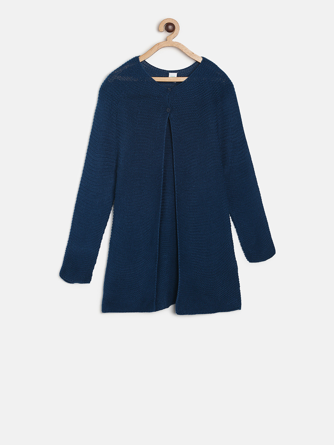 MINI KLUB Girls Navy Blue Solid Front-Open Sweater