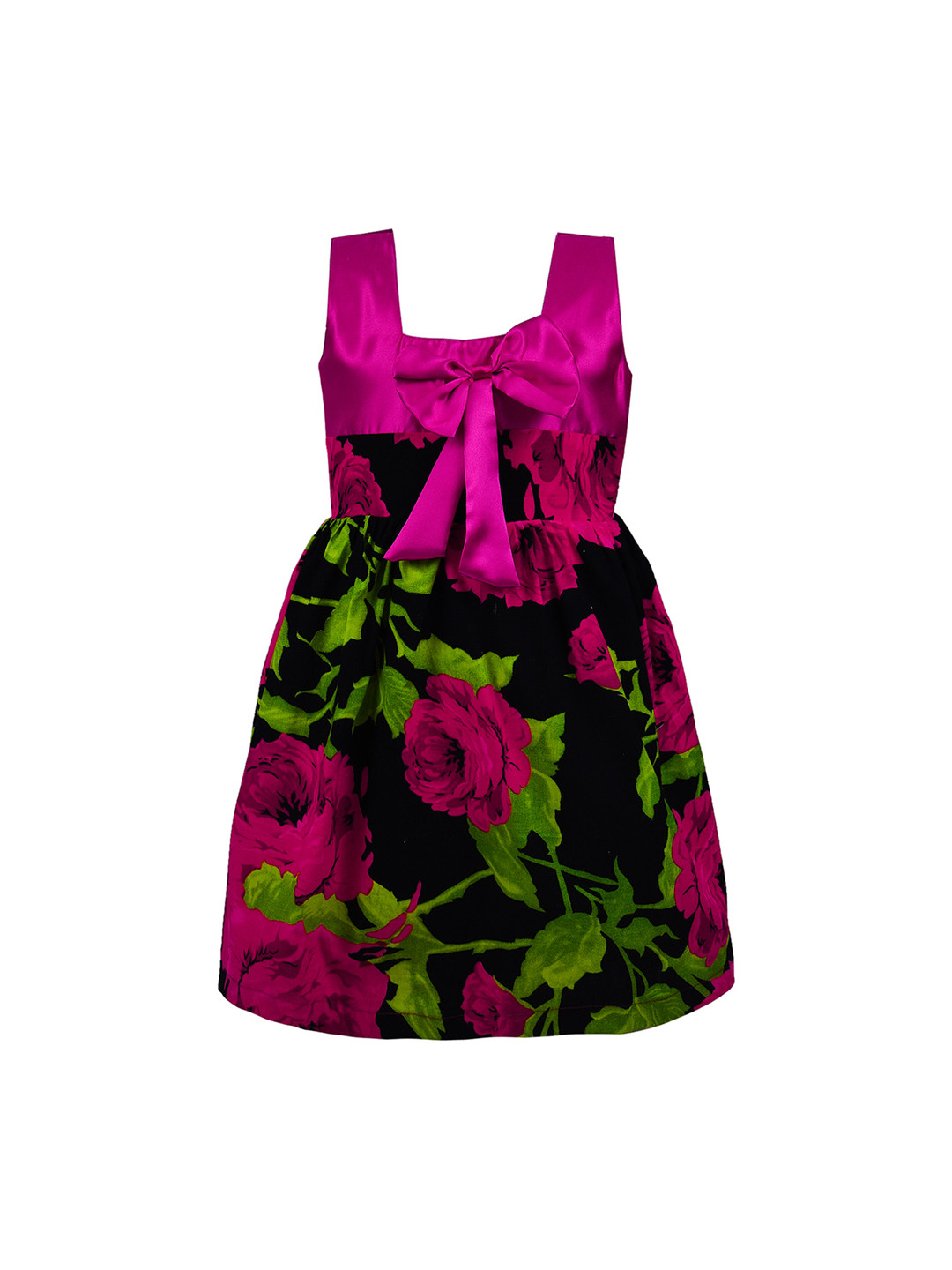 Wish Karo Girls Pink & Black Floral Printed Fit and Flare Dress