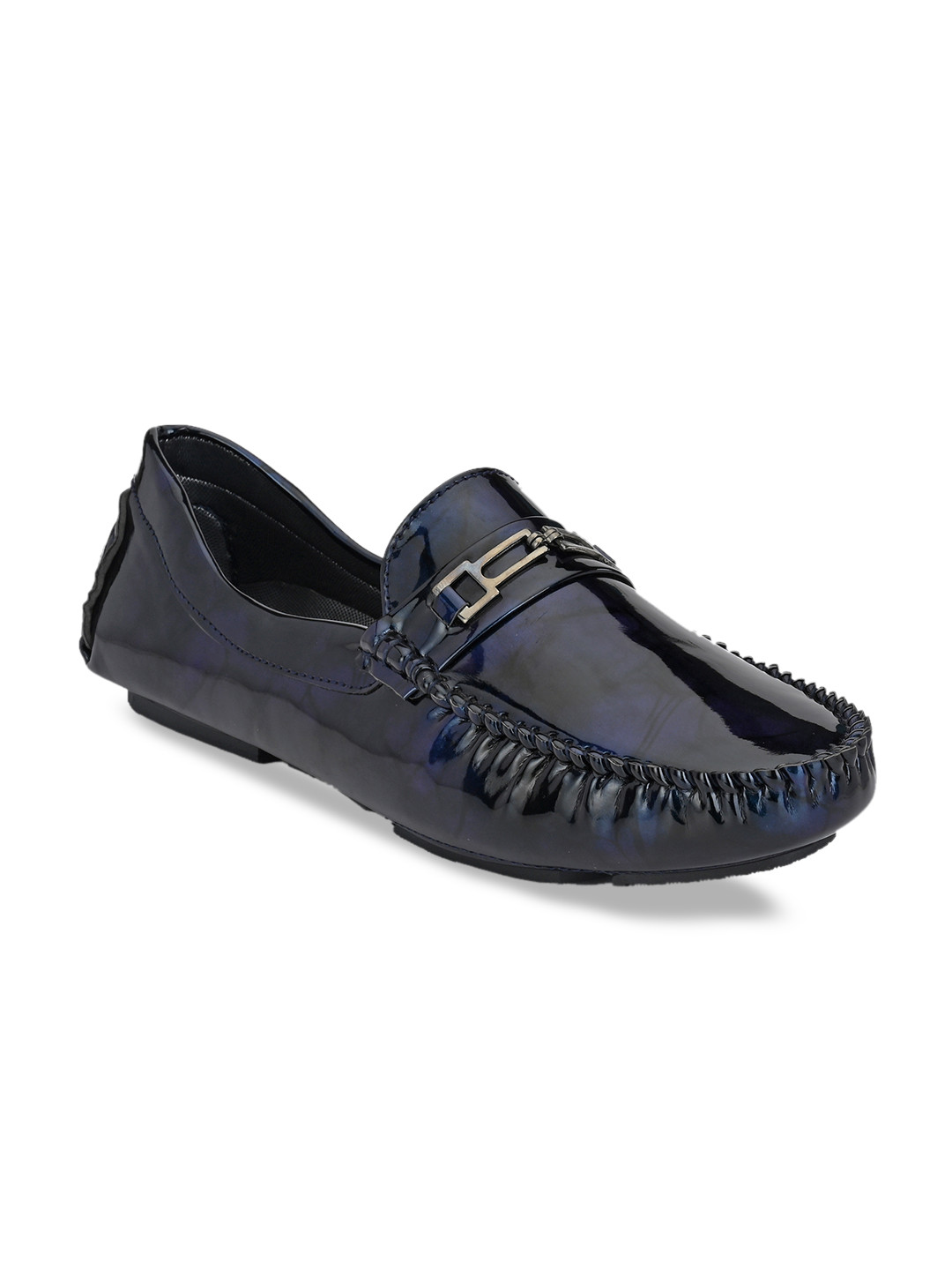 John Karsun Men Navy Blue Horsebit Loafers