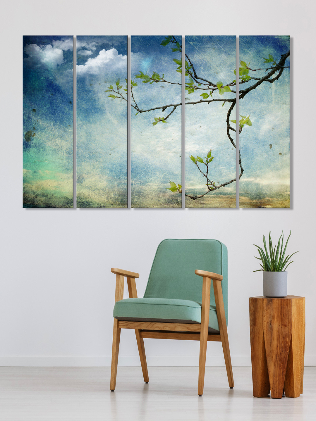 999Store Set of 5 Blue & White Printed Blue Sky Framed Wall Art