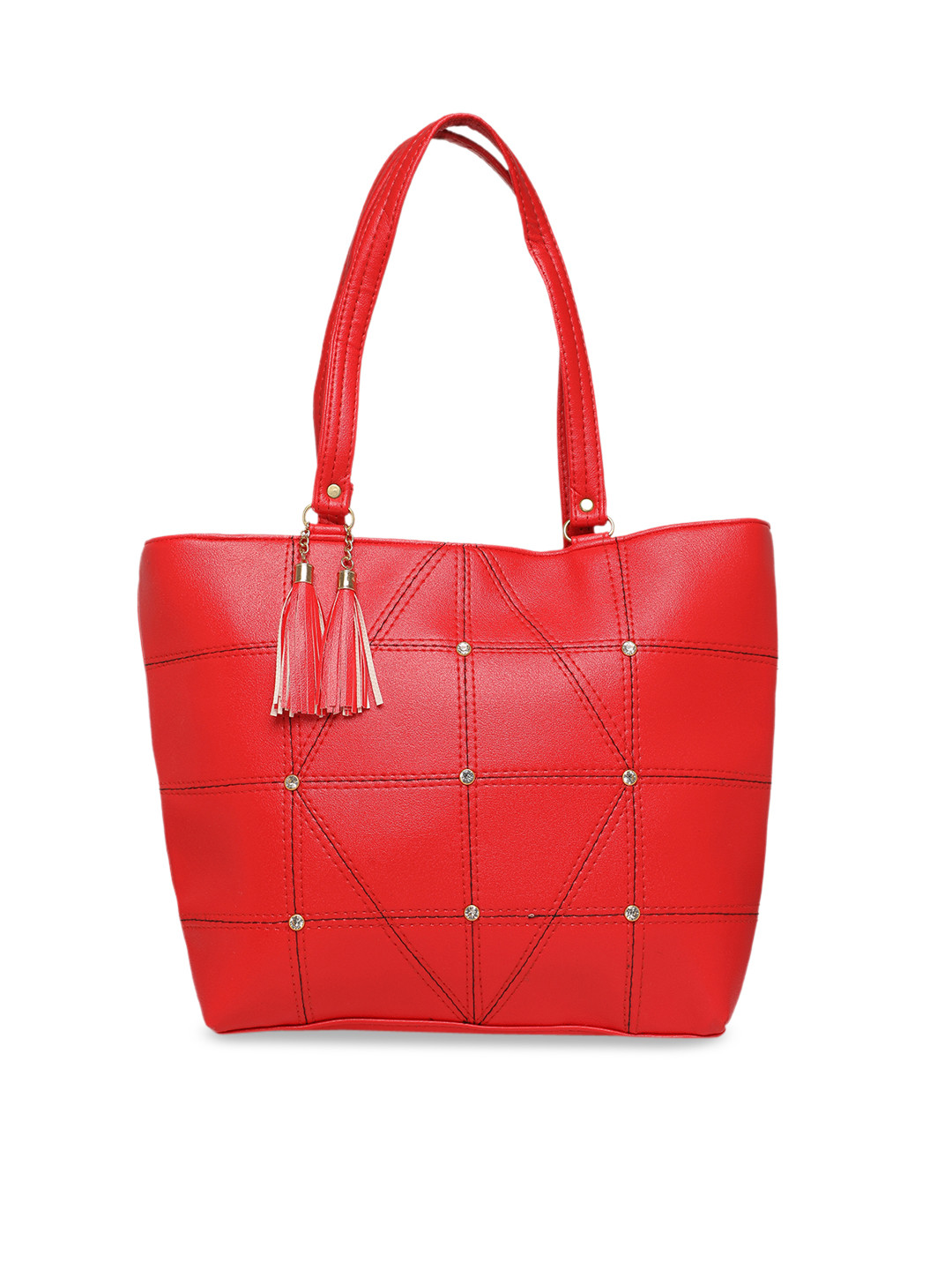 DIVA WALK Red Embellished Leather Handheld Bag