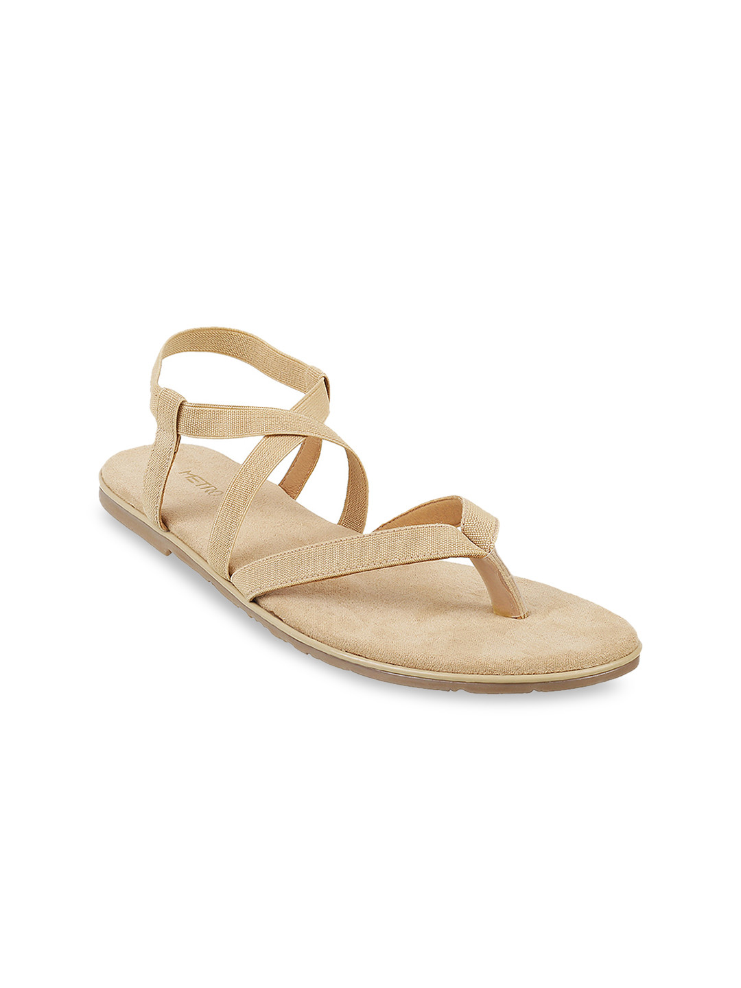 Mochi Womens Beige Cross Strap Open Toe Sandal Flat