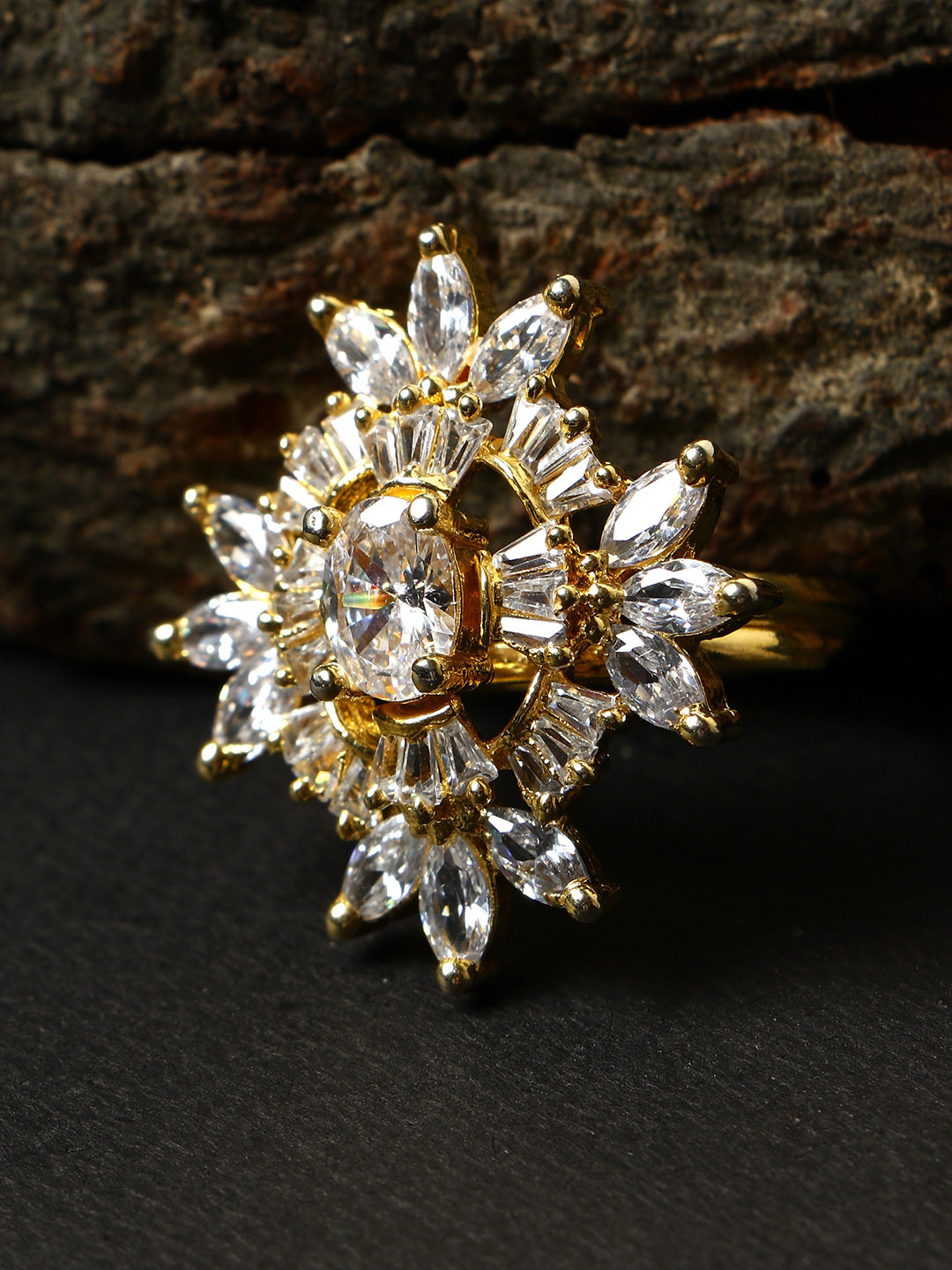 Bhana Fashion Gold-Plated & White AD-Studded Handcrafted Finger Ring