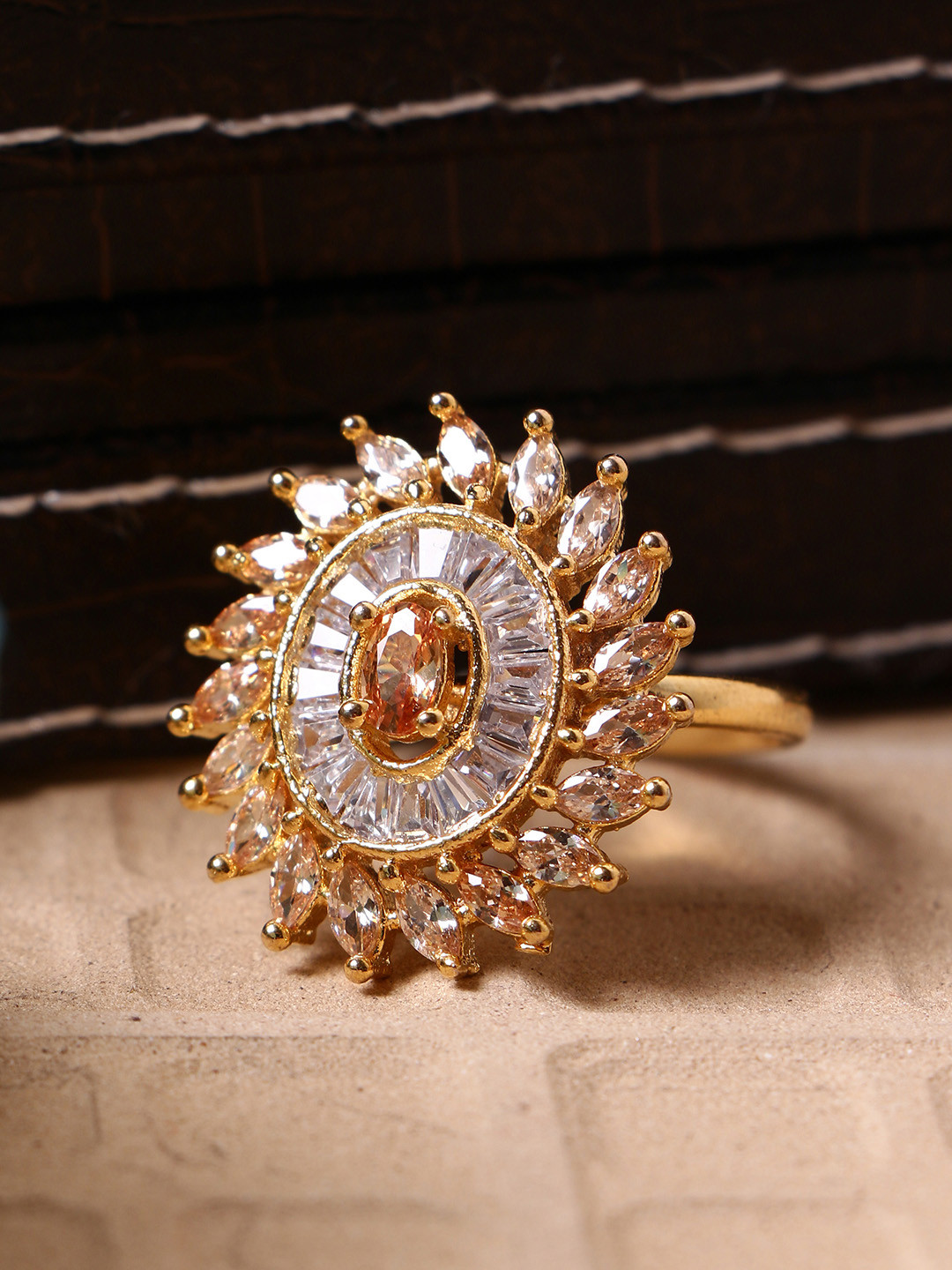 Bhana Fashion Gold-Plated & Champagne AD-Studded Handcrafted Finger Ring