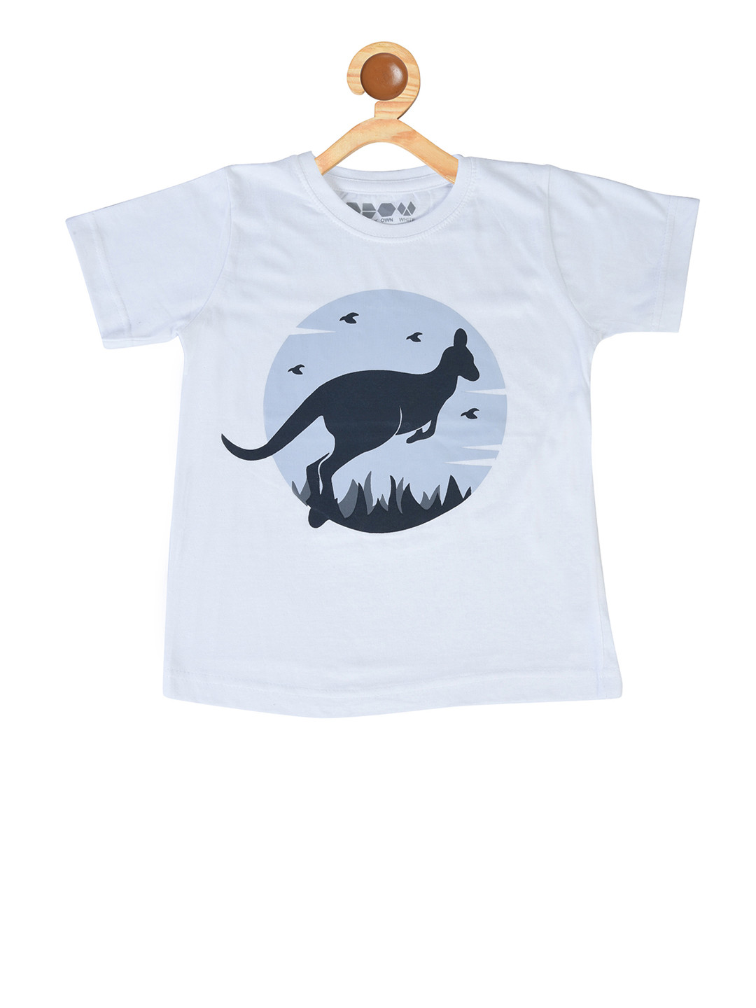 OBOW Boys White  Blue Printed Round Neck Pure Cotton T-shirt