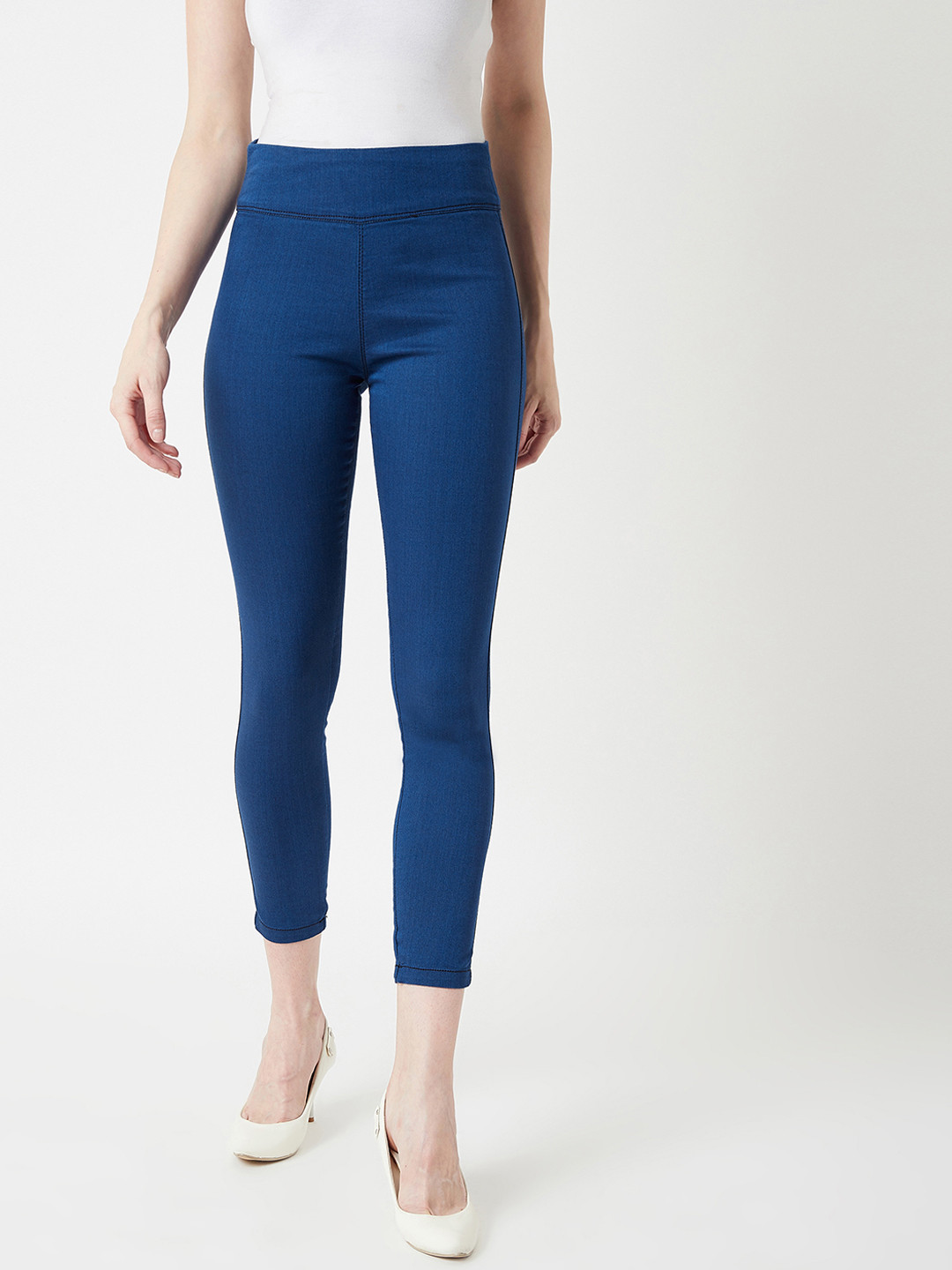 Miss Chase Women Carbon Blue Skinny Fit High-Rise Denim Jeggings