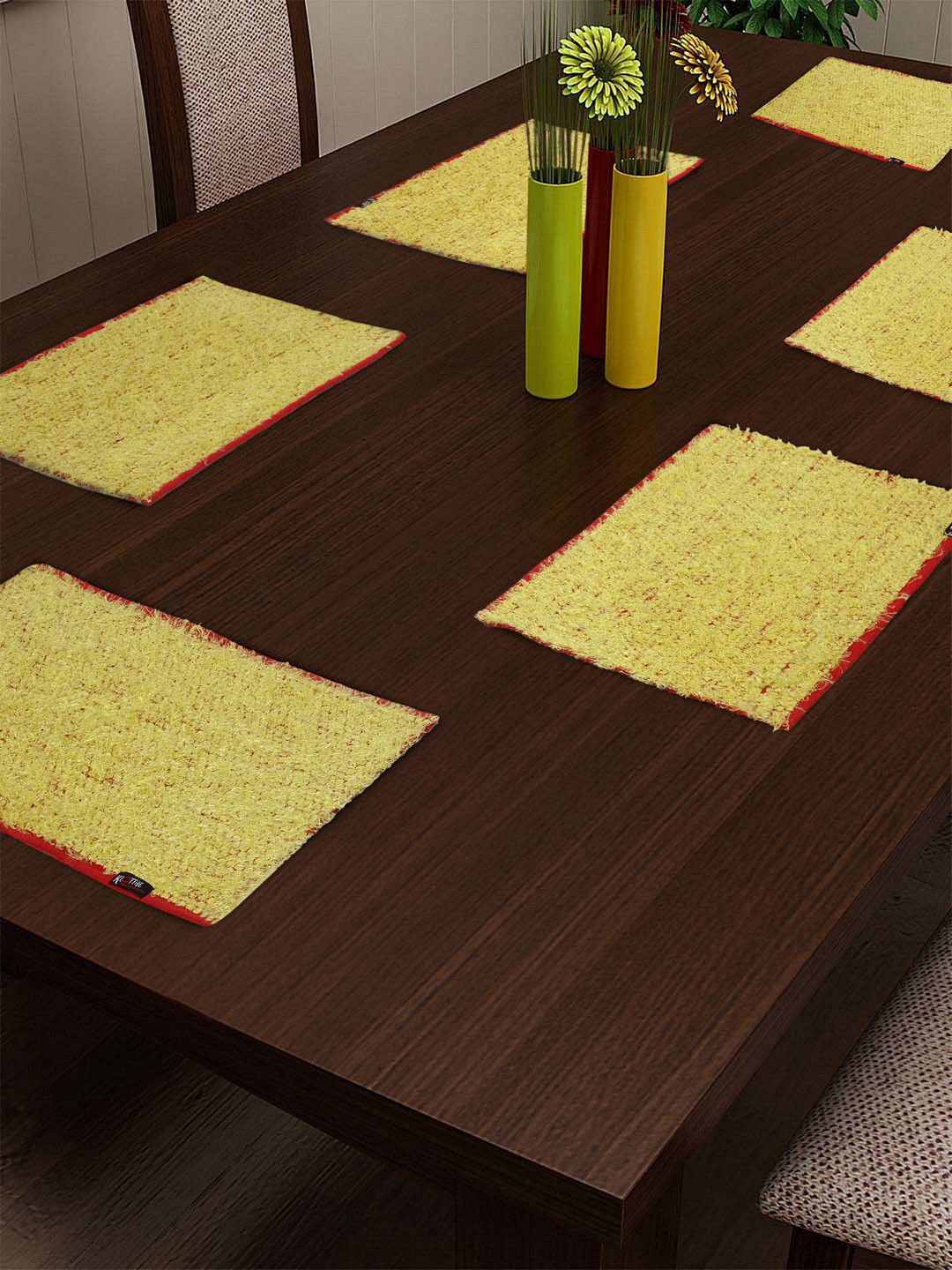 KLOTTHE Yellow & Red Set of 6 Solid Table Placemats