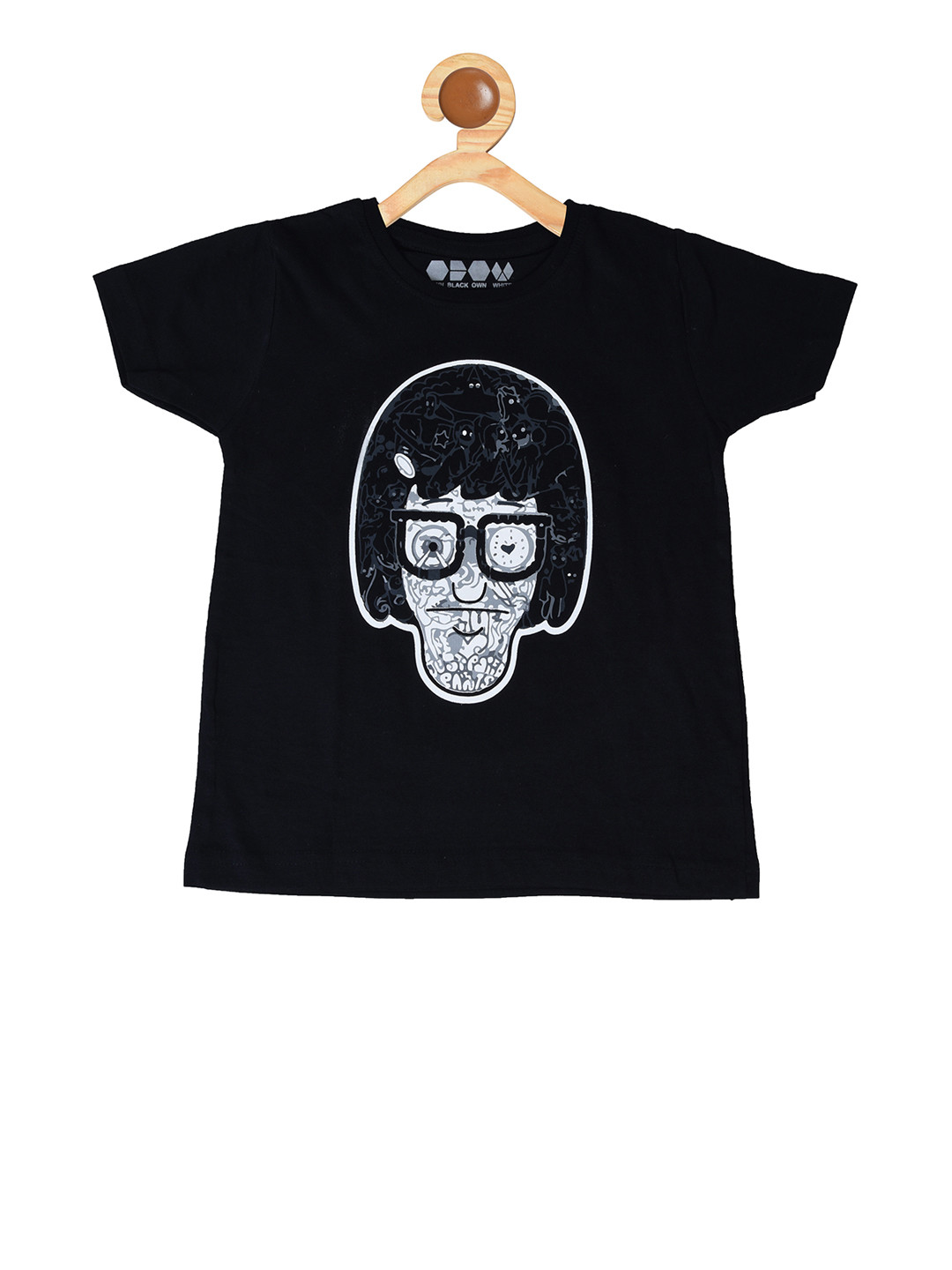 OBOW Boys Black Printed Round Neck T-shirt