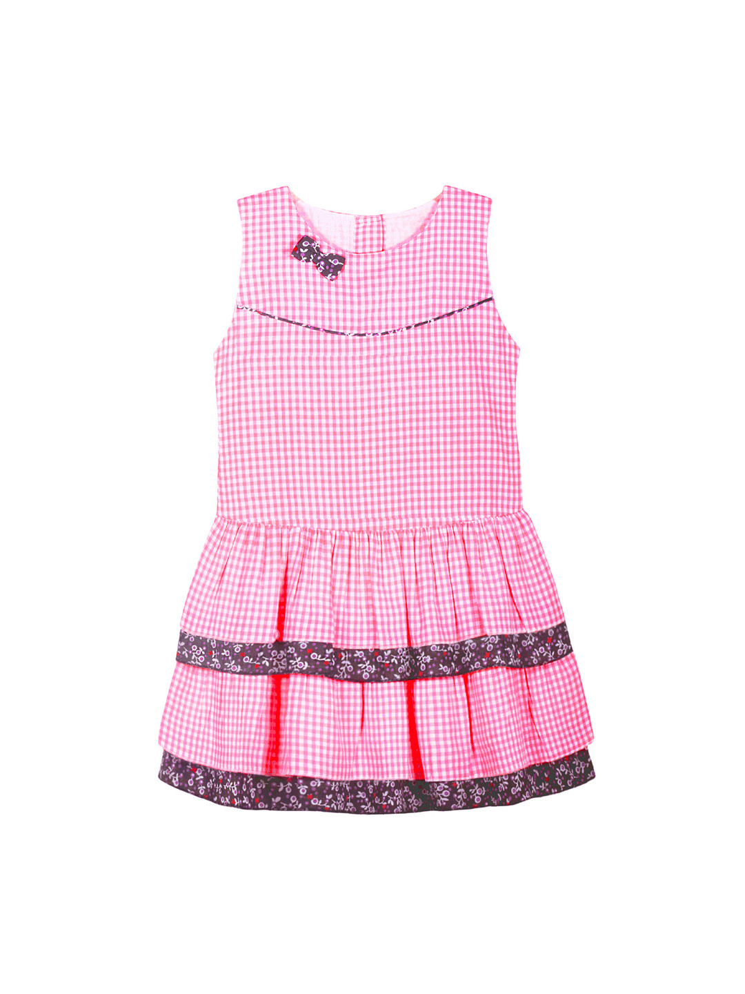 Merrigo Kidz Girls Pink & White Checked Layered Fit and Flare Dress