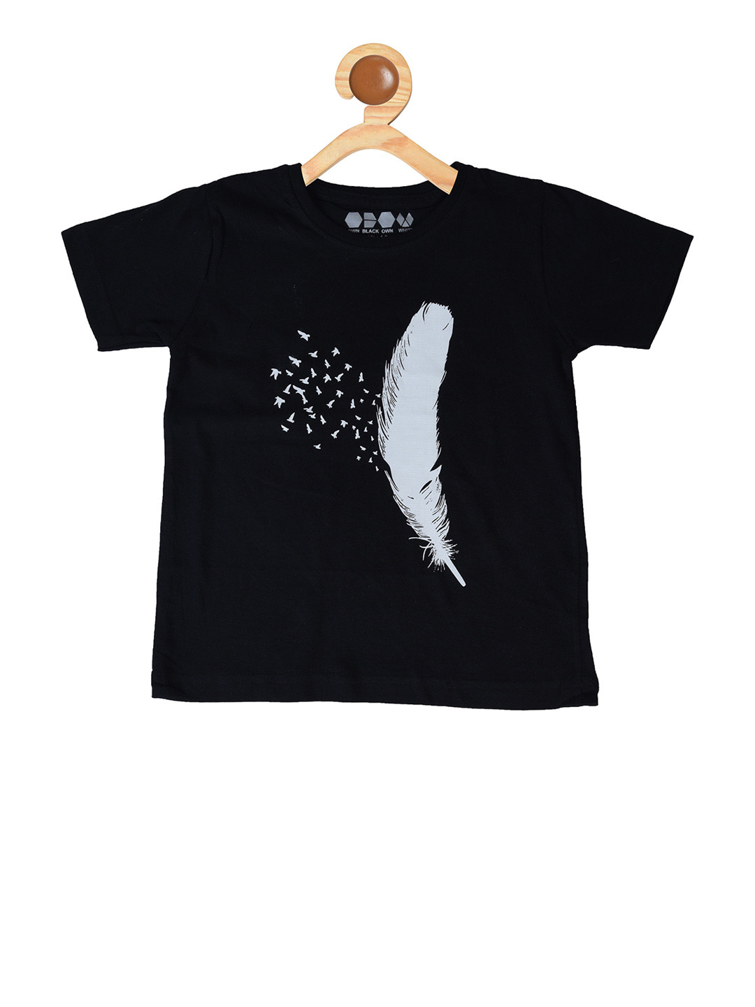 OBOW Boys Black Printed Round Neck Pure Cotton T-shirt