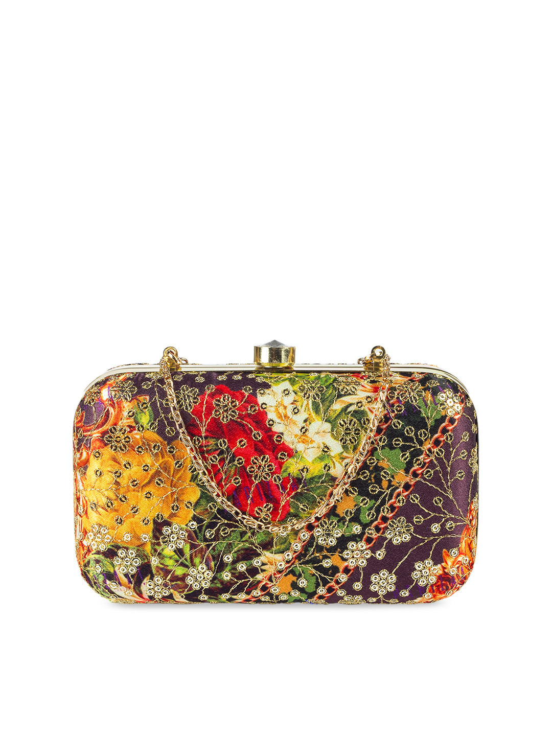 PARIZAAT BY SHADAB KHAN Yellow & Green Embroidered Embellished Box Clutch