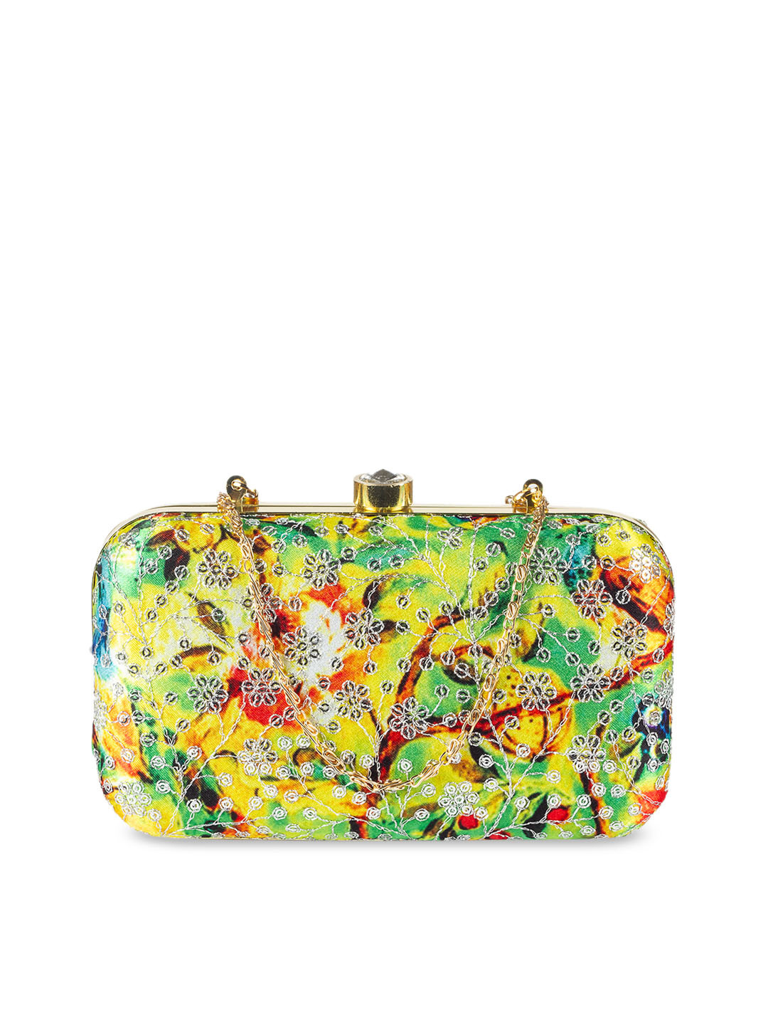 PARIZAAT BY SHADAB KHAN Yellow & Green Embroidered  Box Clutch