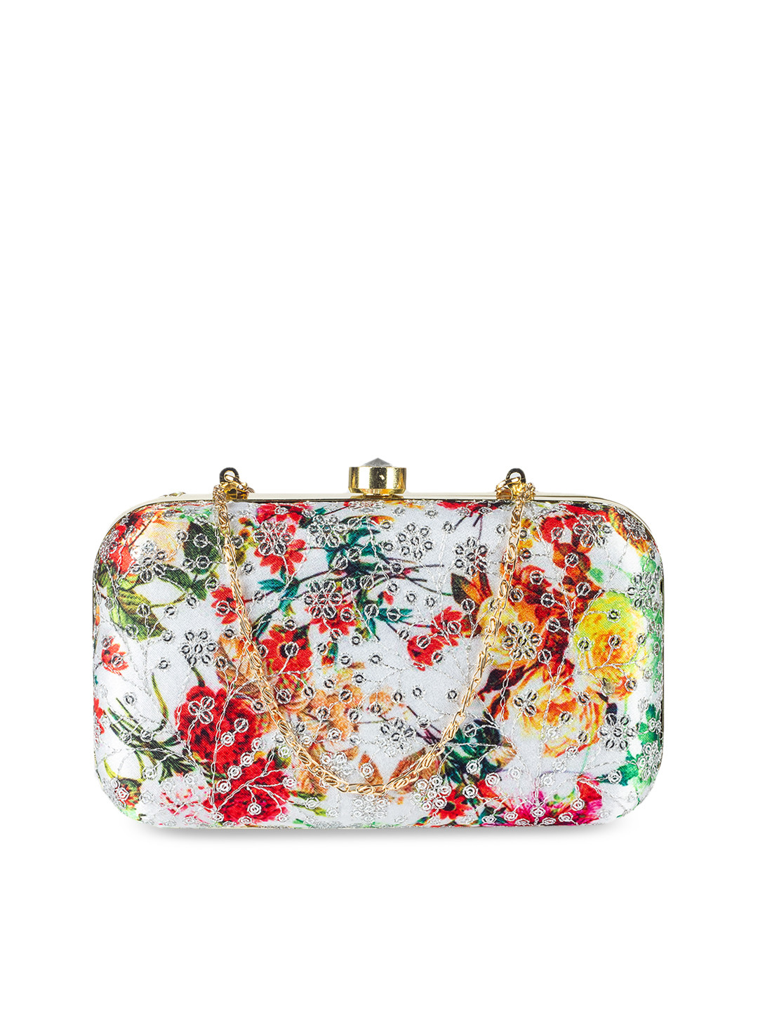 PARIZAAT BY SHADAB KHAN White & Red Embroidered Embellished Box Clutch