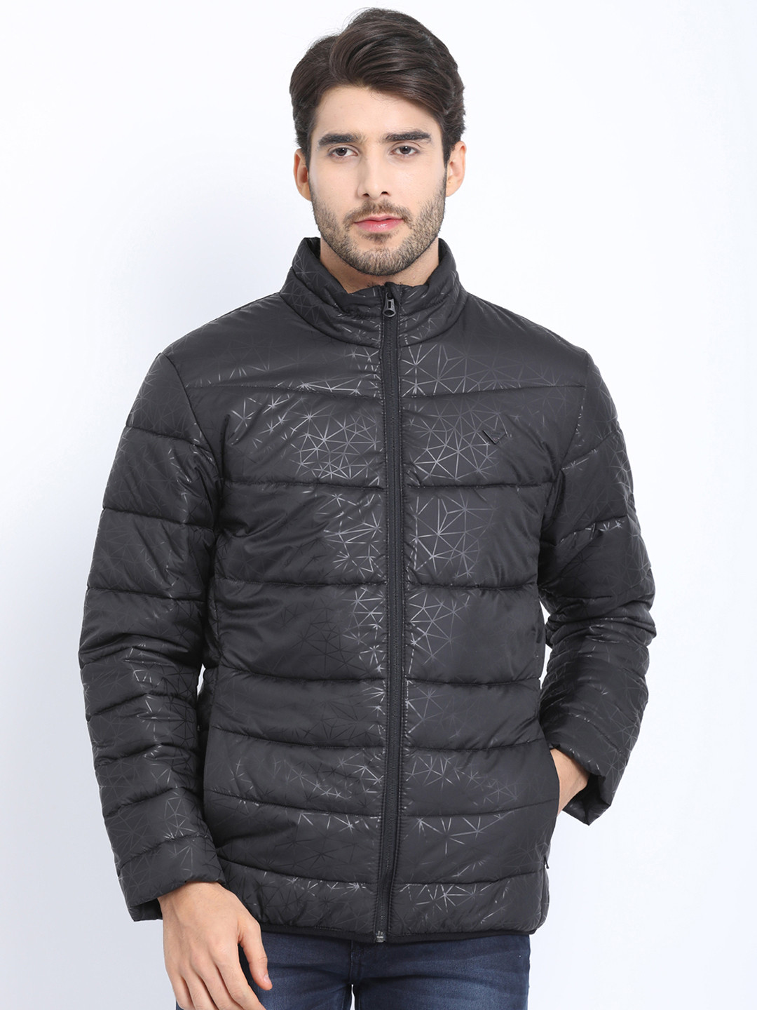 t-base Men Black Solid Lightweight Puffer Jacket