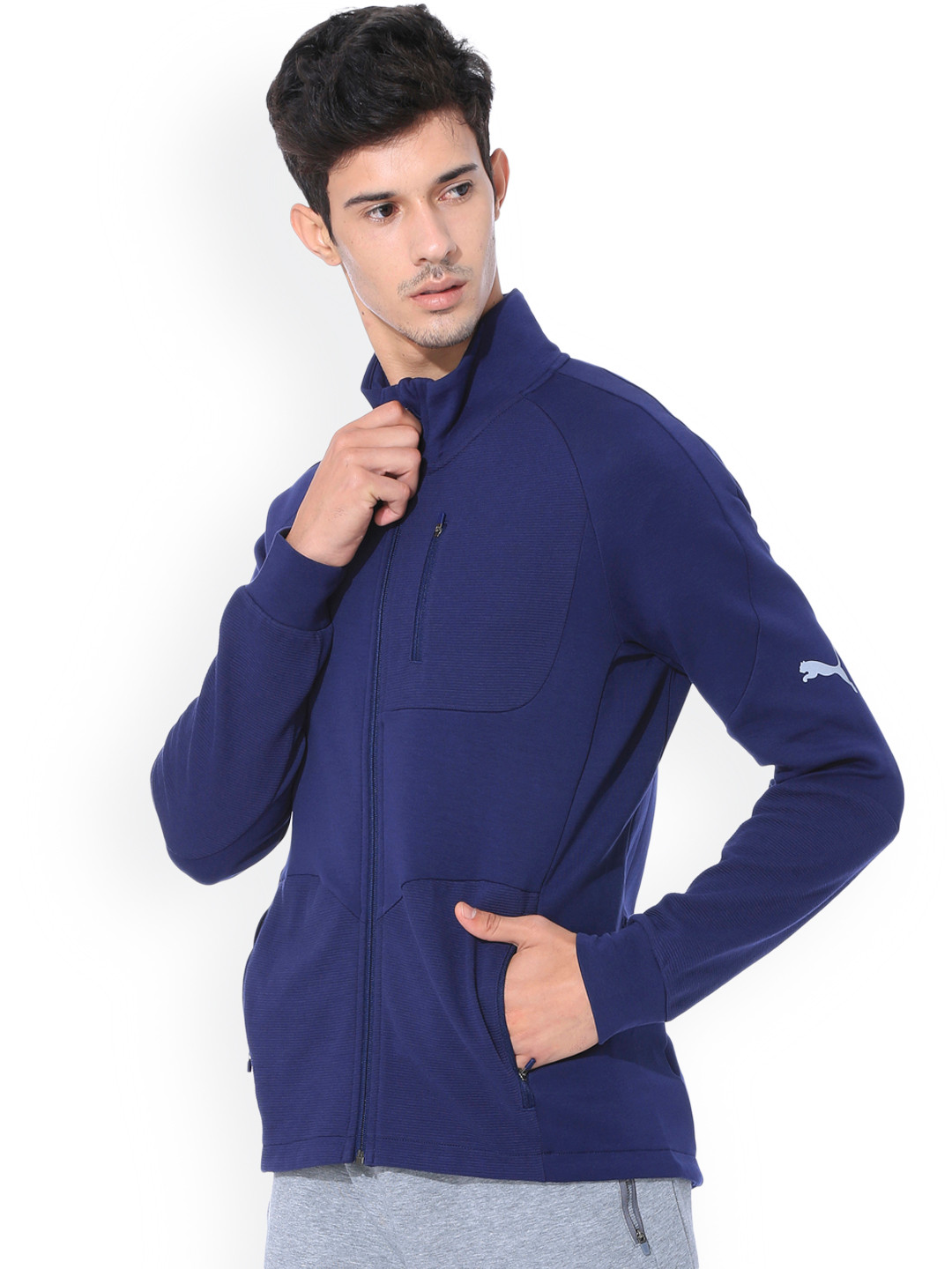 Puma Men Blue Evostripe Solid Sporty Jacket