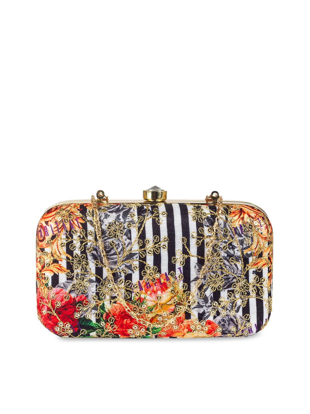 PARIZAAT BY SHADAB KHAN Black & Green Embroidered Box Clutch