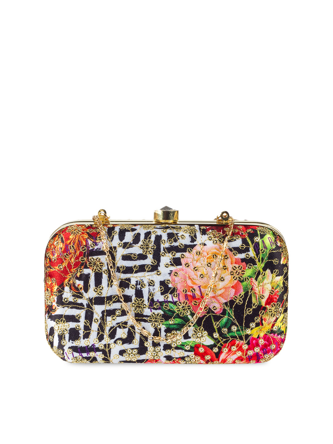 PARIZAAT BY SHADAB KHAN Black & White Embroidered Clutch
