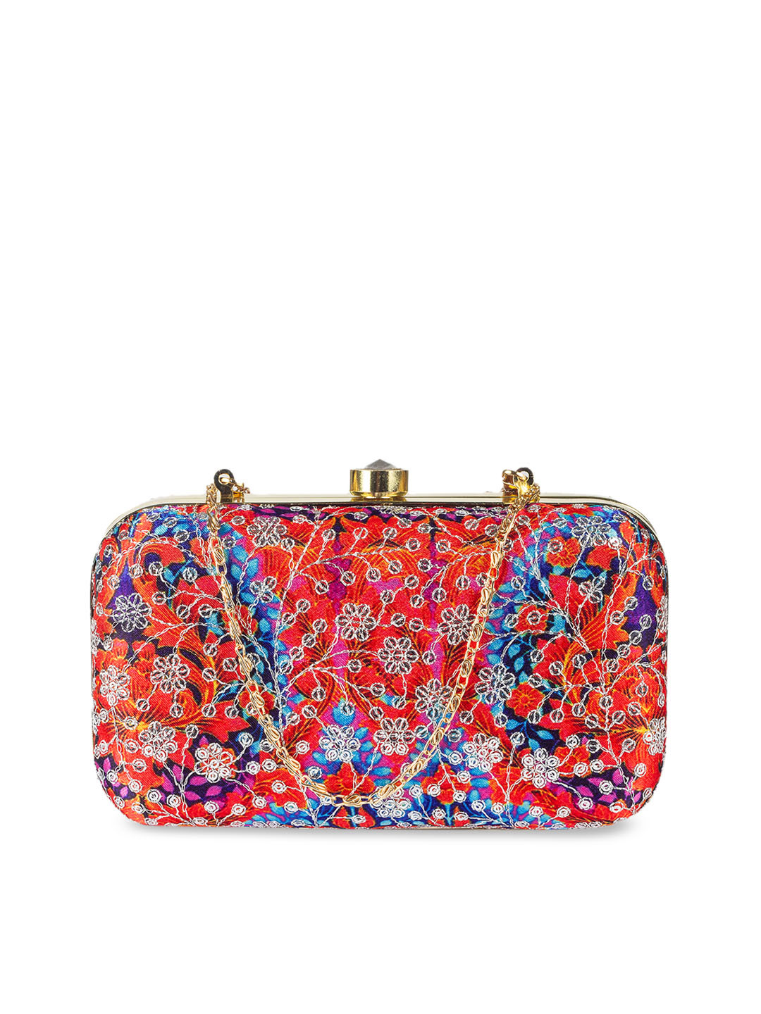 PARIZAAT BY SHADAB KHAN Orange & Blue Embroidered Box Clutch