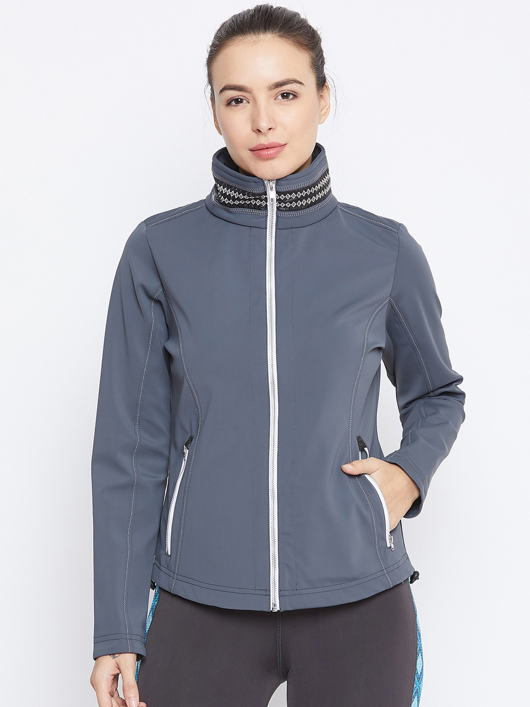 JUMP USA Women Grey Solid Lightweight Sporty Jacket