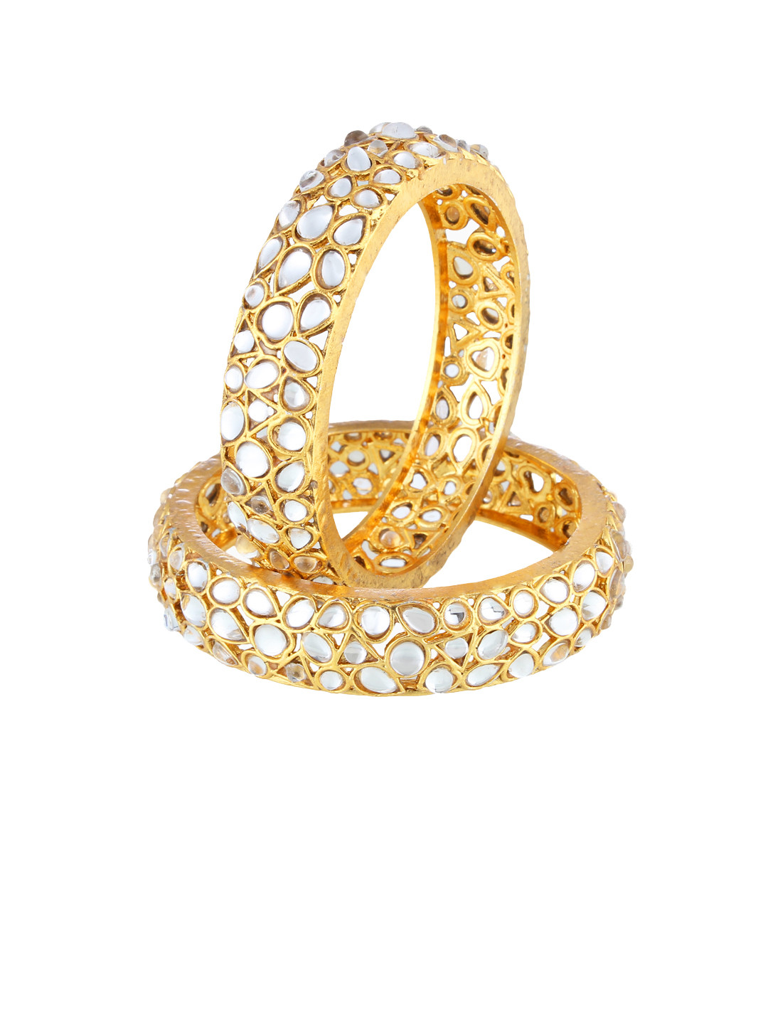 Adwitiya Set of 2 White Stone-Studded Handcrafted Gold-Plated Bangles