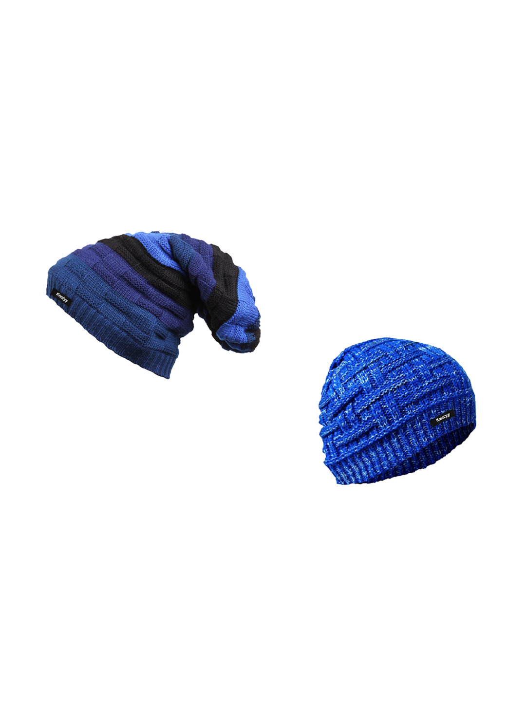 Knotyy Men Pack of 2 Blue Solid Beanies