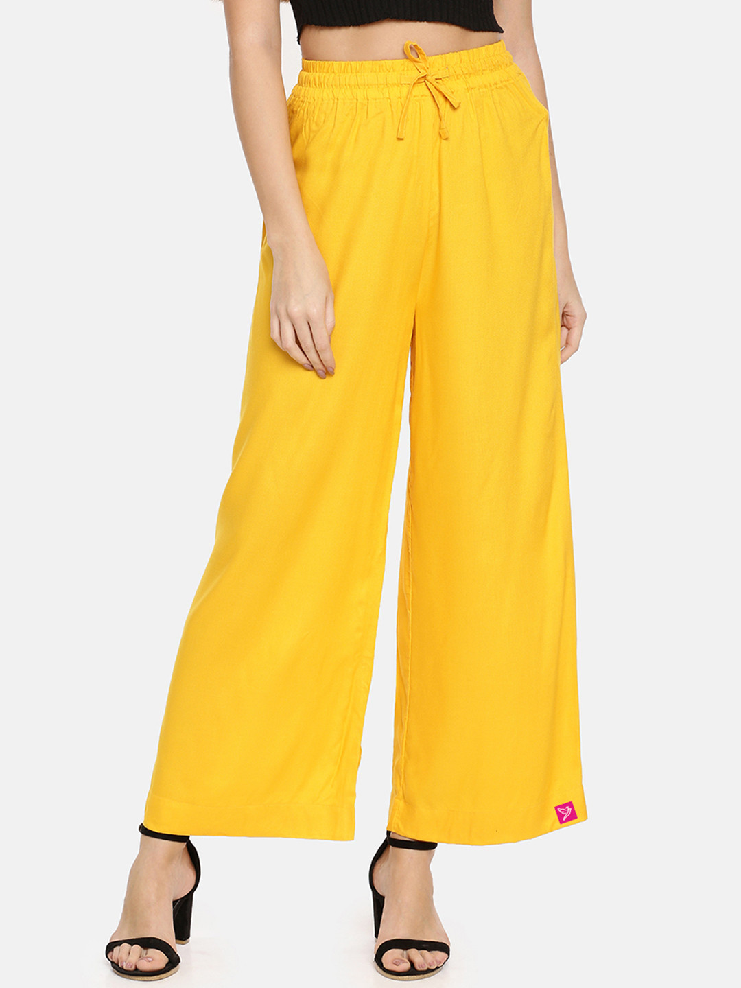 TWIN BIRDS Women Yellow Solid Wide Leg Palazzos