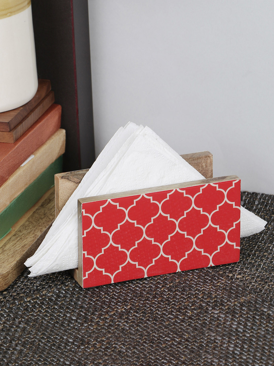 VarEesha Red Hand-Painted Mango Wood Tissue Holder