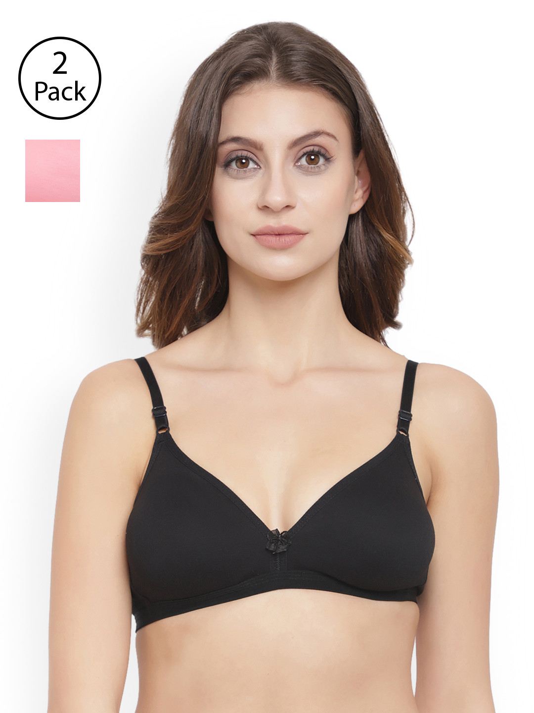 Floret Pack of 2 Non Padded Non-Wired Cotton Medium Coverage Everyday T-Shirt Bra