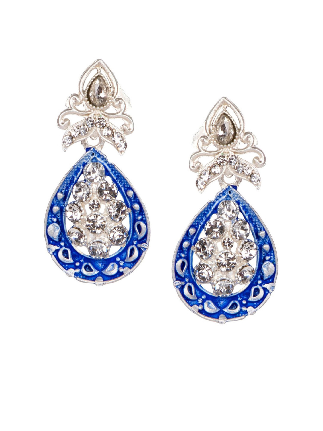 ANIKAS CREATION Blue & Silver-Plated Handcrafted Teardrop Shaped Drop Earrings