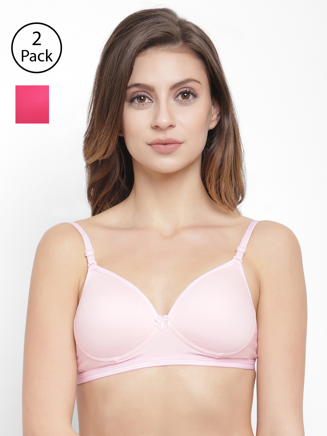 Floret Pack Of 2 Magenta & Pink Solid Non-Wired Lightly Padded T-shirt Bra